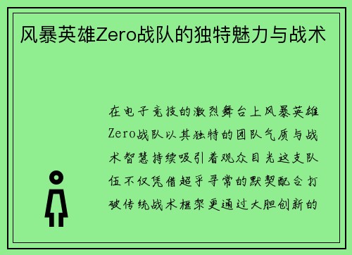 风暴英雄Zero战队的独特魅力与战术